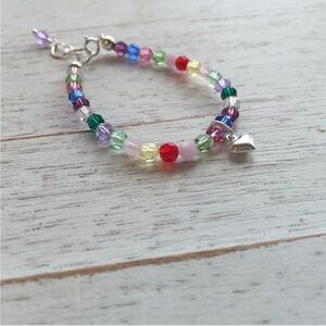 Colorful Swarovski crystal Beaded Kids Bracelet with Silver Charm